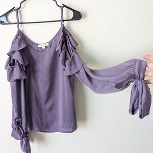 Francesca's Purple Silky Cold Shoulder Blouse